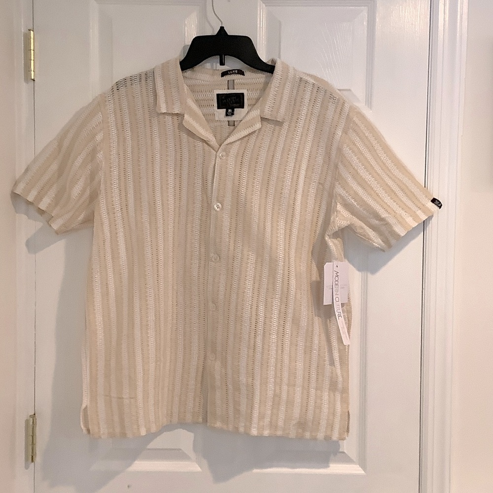 NWT MODERN CULTURE Men’s Neutral Striped Coastal Euro Summer Vacation Shirt XL